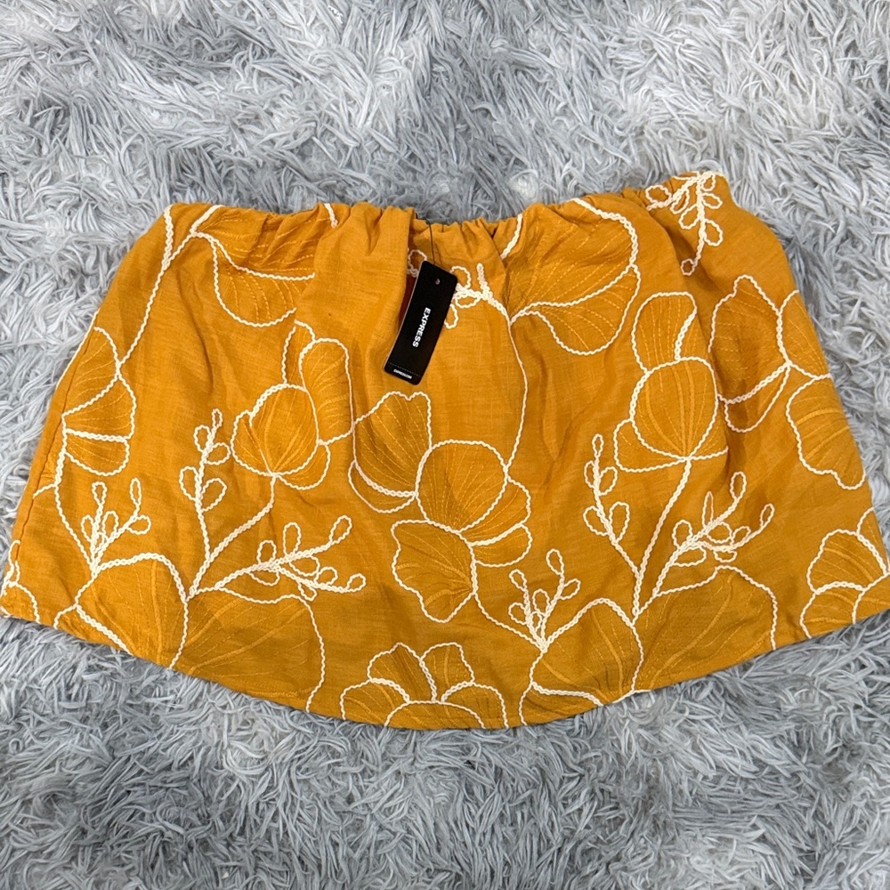 NWT EXPRESS Embroidered Orange Floral Strapless Top